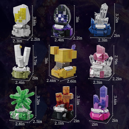 Sikewettx Set 794pcs, 9 Pack 6+ Mineral Display Building Blocks Gemstone Models, Crystal Rock Collection STEM Geology