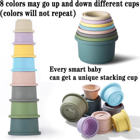 8-Piece Set 6 ZYFLSQ Stacking Cups Baby Toy, - Nesting Cups for Babies Months+, Bath Toys with Pattern for Kids