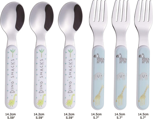 ANNOVA Kids Silverware Set, 6 Pieces Stainless Steel Children's Flatware, 3 x Forks, 3 x Dinner Spoons, Plastic Handle,