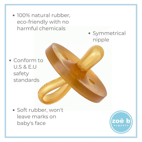 Symmetrical - Shorter Nipple Less Gagging - Small Newborn - Natural Rubber Pacifier - BPA-Free - Soft - Handcrafted