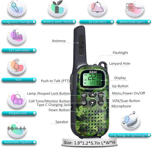Walkie Talkies for Kids, Long Range 2 Way Radio for Outdoor Game, Gifts for Ages 5+ (Green Blue)