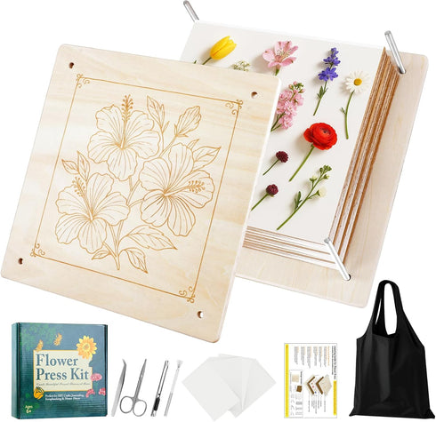 MeRGBWLife Flower Press - 11"x11" Wooden 10 Layer Flower Press Kit for Crafts