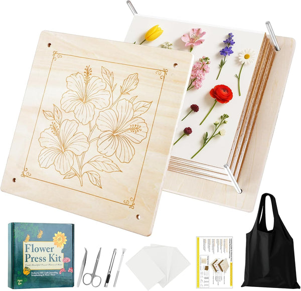 MeRGBWLife Flower Press - 11"x11" Wooden 10 Layer Flower Press Kit for Crafts