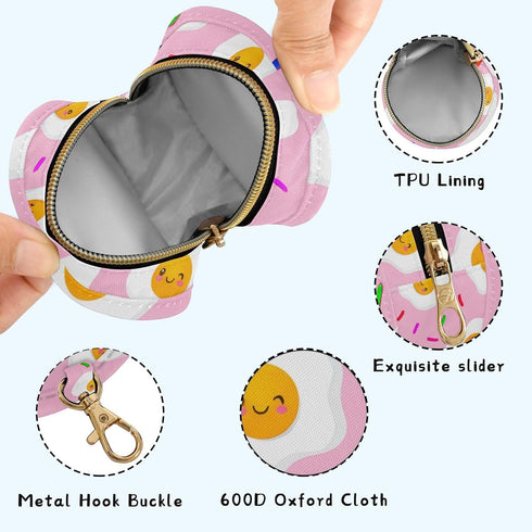 Fried Eggs Round Pacifier Storage Case with Zipper, Portable Pacifier Case for Travel, Diaper Bag & Purse, Pacifier
