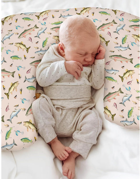 Fishing Baby Nursing Pillow Covers for Boy Girl Freshwater Fishes Lures Nursing Slipcovers for Breastfeeding Pillows