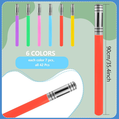 42 Pieces Inflatable Lightsabers, Costume Toys for Kids, Star Theme Birthday Party Supplies (6 Colors)