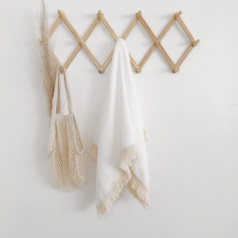 Muslin Cotton Baby Receiving Blanket with Fringe, Boho Bohemian Tassels, Nursery Decor,