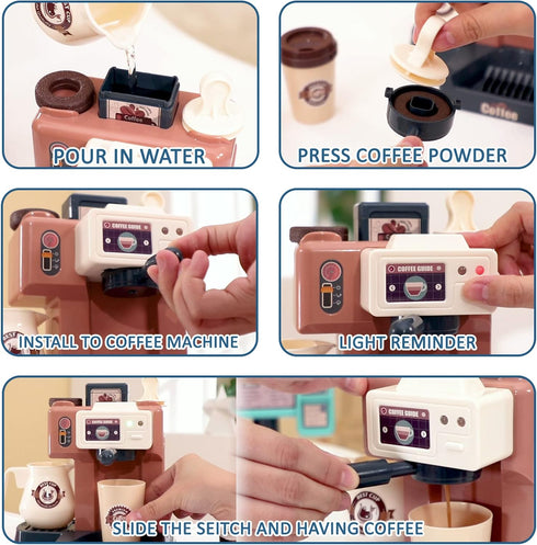 yoliyogo Playset Set Pretend Play Coffee Maker Toy Role Play Coffee Shop Party with Coffee Machine Cash Registers Toy