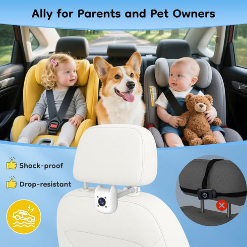 ELECROW 2 6.86" 1080P 360 Dual Baby Car Camera for Kids - Split-Screen Baby Monitor for CarSeat, Full Rotation, IR