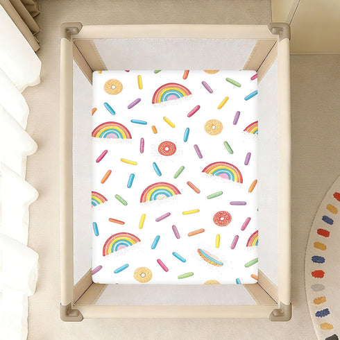 CZXW 52" 28" Rainbow with Sprinkles Crib Sheets Fitted x Natural Cotton Soft & Breathable for Baby Crib Mattress
