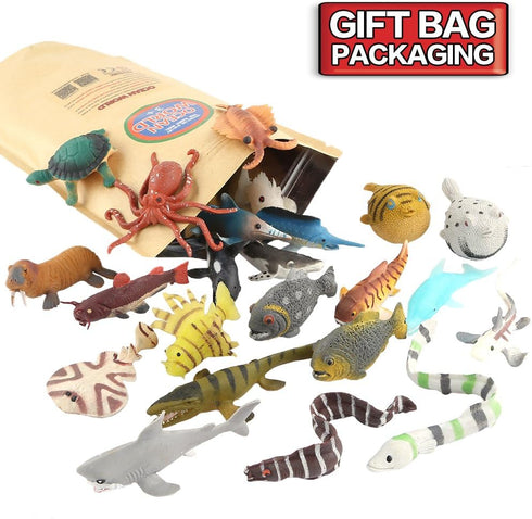 18 Pack Set, Assorted Ocean Animal, Stretchy and Floating Rubber sea Animals Toy Mini Realistic Under The Sea Life
