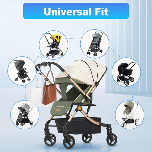 NxeAnnQi 4 Pack Premium Non-Slip Stroller Hooks, Adjustable Carabiner Clips, Multifunctional Baby Stroller Accessories