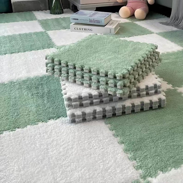 10pcs Plush Puzzle Foam Floor Mat, Soft Fluffy Interlocking Square Foam Tiles