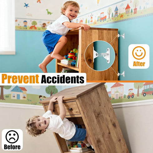 6-Pack Furniture Anchors for Baby Proofing, Anti Tip Straps Safety Kit to Prevent Dresser, Bookshelf, Cabinet from