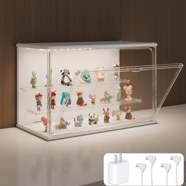 Verssure Clear Display Case for Collectibles, 3-Tier Adjustable Figure Display Case with LED
