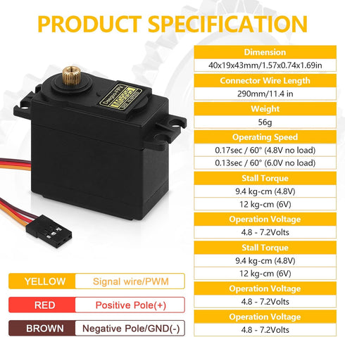 Deegoo-FPV 6pcs MG995 55G Micro Servo Motor Metal Geared Motor Kit for RC Car Robot Helicopter, Mini Servos for Arduino