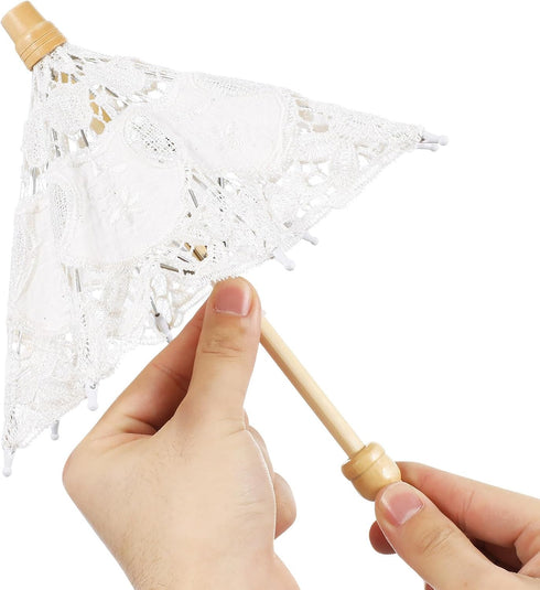 Toyvian Mini Lace Parasol: Tiny White Umbrella for Bride Doll, Vintage Wedding