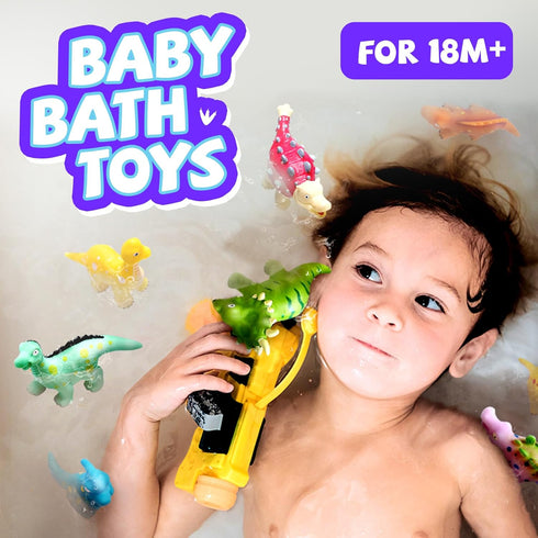 Set 12 Mold-Free Dinosaur Bath Toys - Pieces with Letters & Numbers