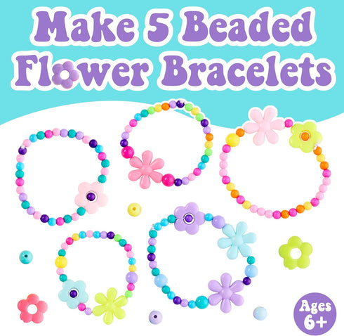5 6+) Creativity for Kids Beaded Flower Bracelet Making Kit | DIY Jewelry Craft Kit for Girls | Create Colorful Beaded