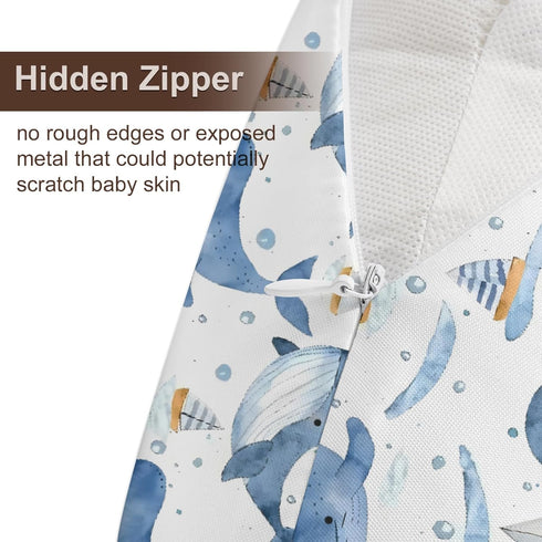 KuphiL10C Sailboats Watercolor Ocean Whale Pattern Nursing Pillow Cover, Unisex Sea Animals Removable Breastfeeding