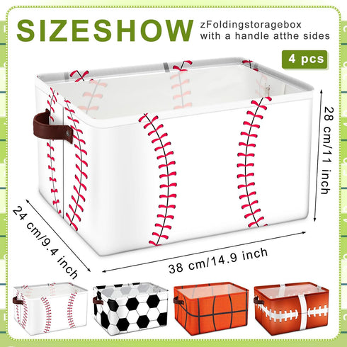 4 Closet Bokon Pcs Sports Ball Storage Basket Bin Fabric Toys Storage Cube with Handles Collapsible Shelf Cloth