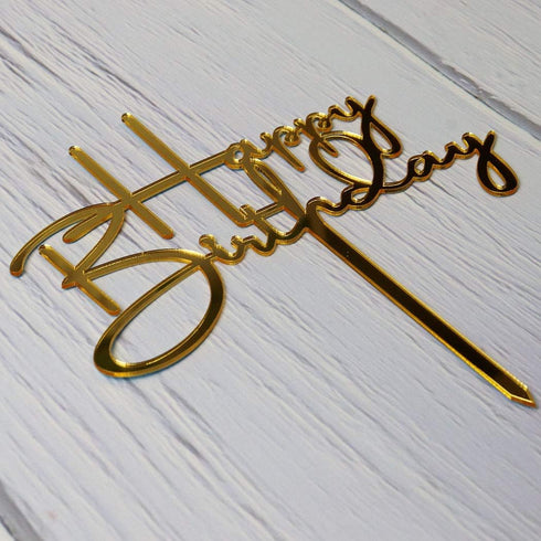 Happy Birthday Cake Topper - Mirror Gold Acrylic for Birthday Party Decorations