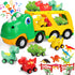 TOY Life Toddler Car Toy - Dinosaur Transport Carrier Truck with 4 Pull Back Dinosaur Cars for Ages 1+