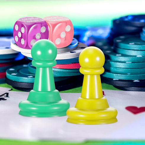 60 Pieces Multicolor Plastic Pawn Chess Components, 6 Sided Game Dice, Table Markings for Board Games