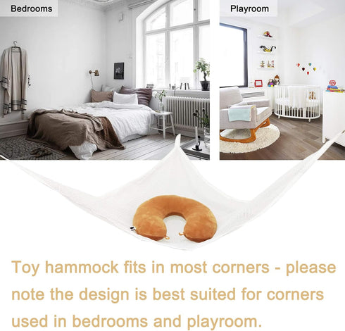 Yuhoo Toy Hammock, Stuffed Animal Storage Net with Hanging Hooks, Plush Toy Organizer for Playroom Bedroom Bathroom