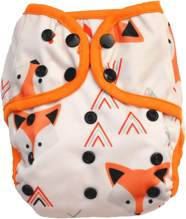 One Size Cloth Diaper Cover Snap with Double Gusset (Baby Fox)
