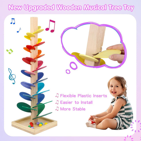 3+ 3+ Wooden Marble Run Update Wooden Music Tree for Kids Years Old,Ball Drop Toy Montessori Toys for Birthday Gifts