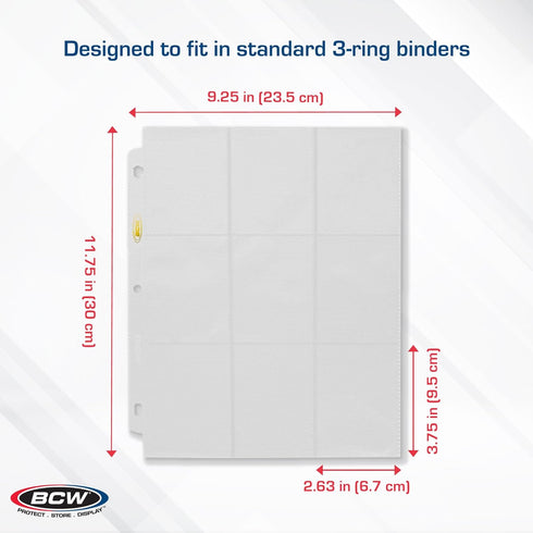 BCW Double-Sided 9-Pocket Pages Holder, 50 White Pages for Trading Card Binder Sheets, Secure Side Loading Card Storage