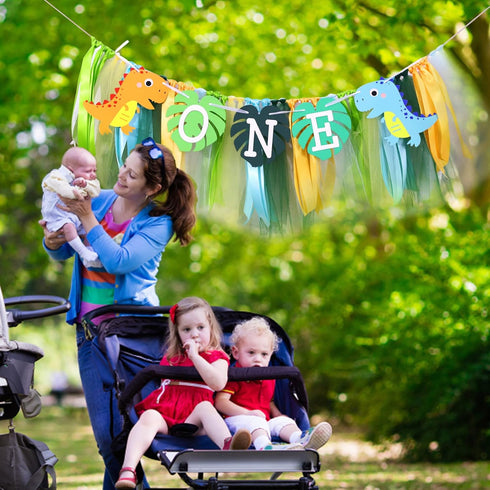 YOUAME 1st Dinosaurs One Birthday High Chair Banner Dinosaurs TuTu First Bday Party Decorations, High Chair Decor, Boy