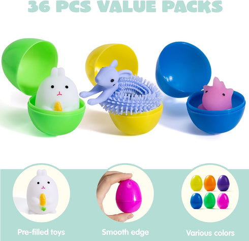 36 JOYIN PCS Prefilled Easter Eggs with Stress Relief Toys, Easter Toys for Egg Hunt, Basket Stuffers, Party Favors