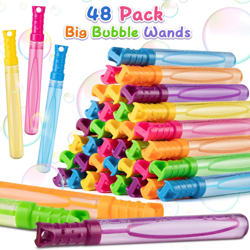 Jumlys 48 Pack Big Bubble Wands in 6 Colors - Bulk Party Favors for Kids, Ideal for School Prizes and Goodies