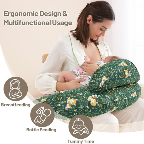 AMASKY Nursing Pillow for Breastfeeding, Animal Patterns Removable Cotton Cover, Support for Mom and Baby, Plus Size
