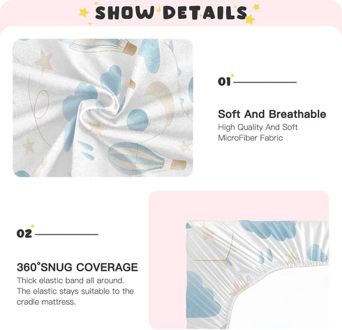 CEBUGI Pack Stretchy Crib Sheet for Baby Boy Girl,Hot Air Balloon Portable Mini Fitted N Play Playard Sheet