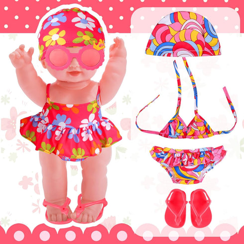 Kajaia 8 Pcs Doll Swimsuit, 18 Inch Doll Clothes and Accessories, Bikini, Dress, Flip Flops, Hat Outfit