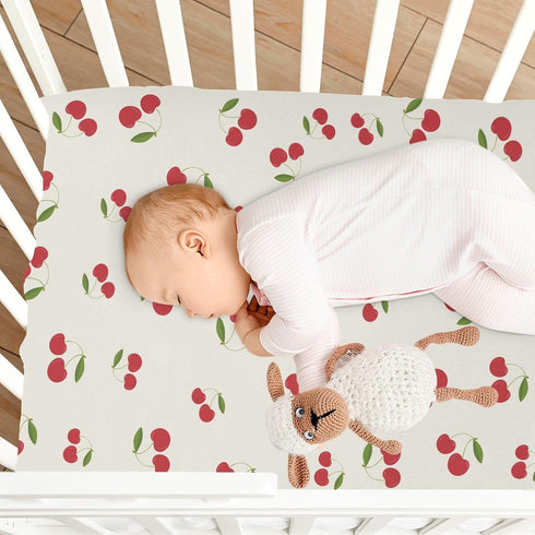 Burbuja 28 52 Cute Cherrys Crib Sheet for Boys Girls, Fitted Crib Sheet x in for Standard Crib & Toddler Bed