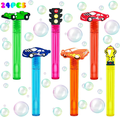 Race Car Party Favors, 24Pcs Bubble Wands for Kids, Cool Race Car Birthday Party Supplies