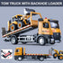 Tow Truck Toy Metal Cab with Flatbed, Friction Powered Transport Trailers with Lights and Siren Sounds