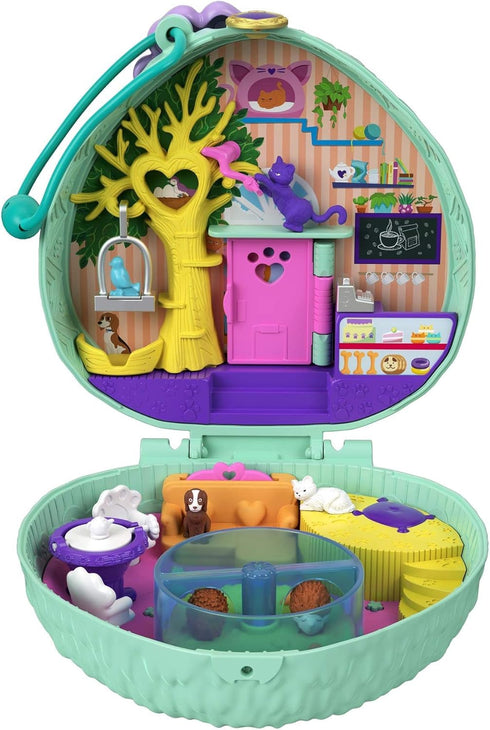 Polly Pocket Compact Playset, Hedgehog Cafe with 2 Micro Dolls & Accessories, Travel Toys with Surprise Reveals