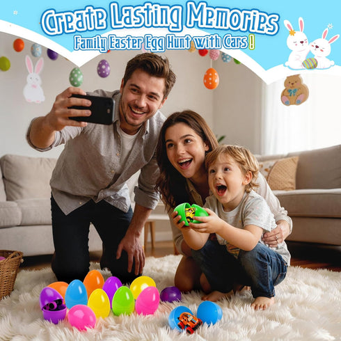 12Pcs nicknack Prefilled Easter Eggs with Alloy Monster Trucks for Kids Easter Eggs Filled with Pull Back Monster Cars