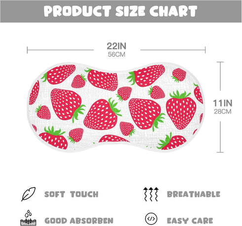 WELLDAY Set 1, 22 11 Inch Muslin Baby Burp Cloths of Soft Absorbent Cute Strawberry Muslin Washcloths, Bibs, Face Towel