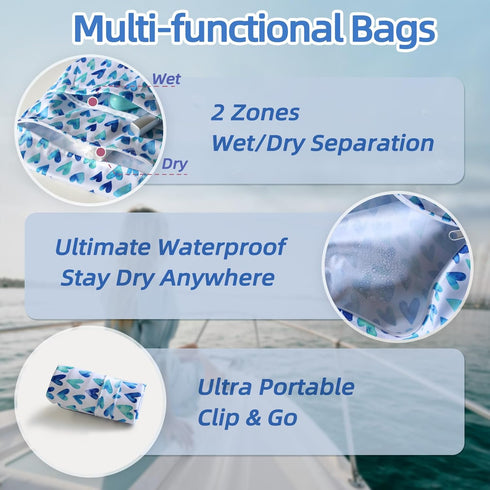 Waterproof Wetbag, Wet Bags for Baby Cloth Diapers and Soiled Clothes, Reusable Wet Bag for Swimsuit and Towels
