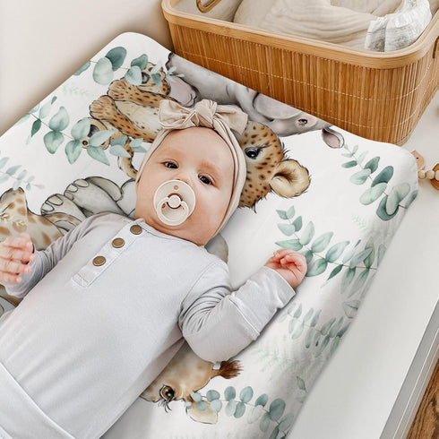 African Safari Jungle Animals Changing Pad Cover for Baby Girl Boy, Soft Stretchy Safe Snug Fitted Diaper Change Table