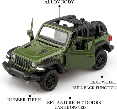 1/36 Scale Jeep Wrangler Rubicon Diecast Car Models, Pull Back Vehicles, Cars Gifts for Boys Girls