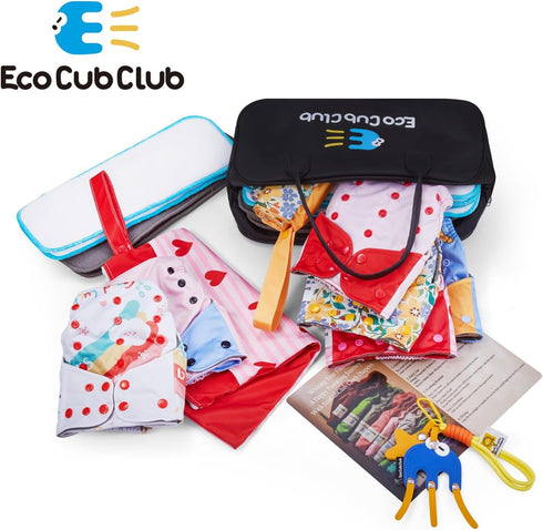 ECOCUBCLUB 6pcs Gussets Lining,12 2 Bags,Packed B-06-A Reusable Washable Cloth Diapers for Baby Shower,Leak-Proof
