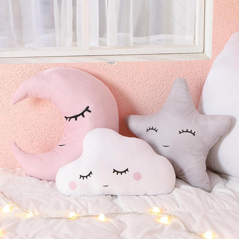3 Chunful Pcs Moon Star Cloud Plush Pillows Soft Stuffed Nursery Decor Cushions for Bedroom Home Decor(Pink Gray White)