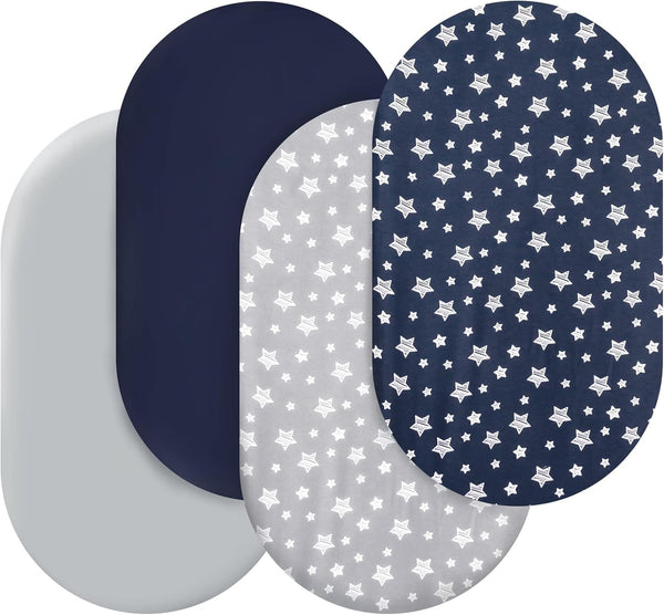 Bassinet Sheets Set 4 Pack for Baby Boy, Universal Fit for Oval,